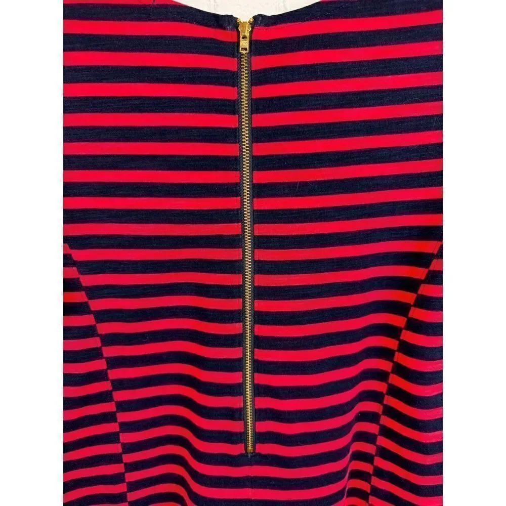 J.CREW Petites red blue striped cotton stretch shift dress size PM NWT